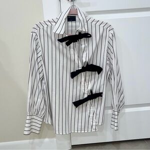 ASOS Black and White Striped Blouse with Bow Accents